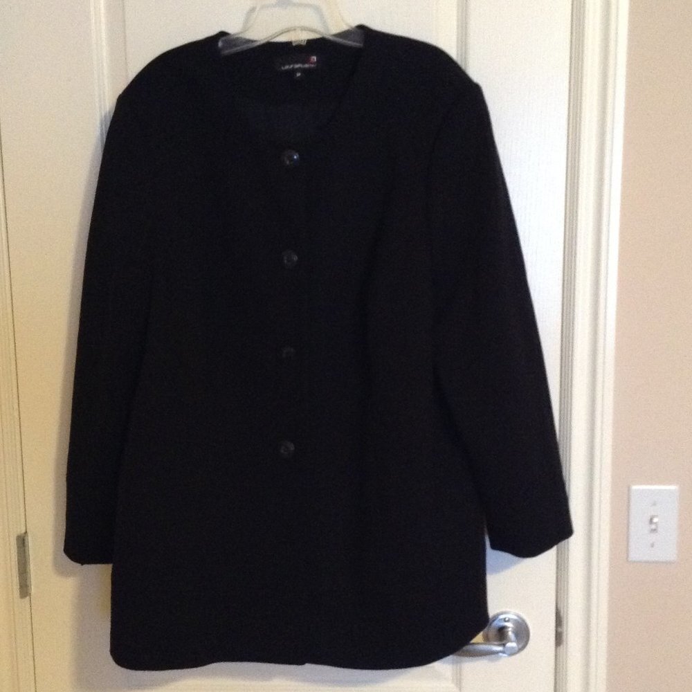 Laura Plus Woman's Collarless Black Jacket Long Button Down Front Size 24 - Picture 3 of 7